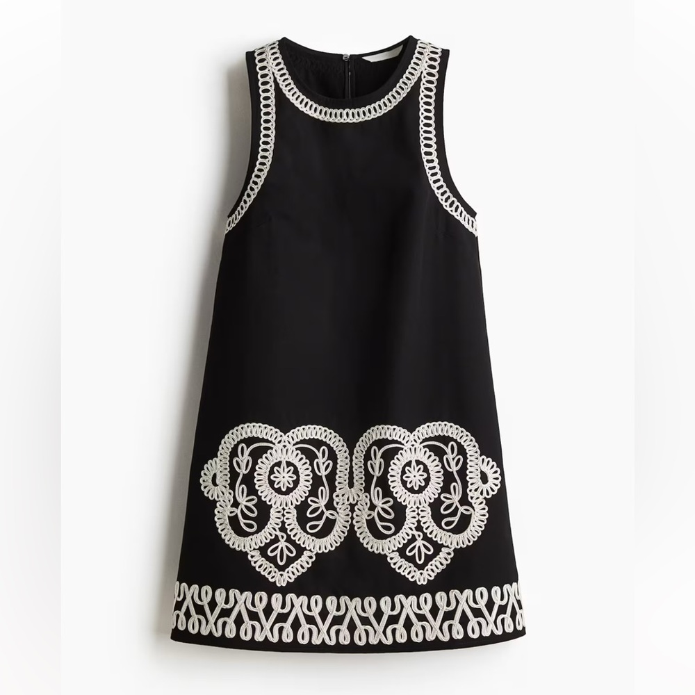 Black Dress with White Embroidery